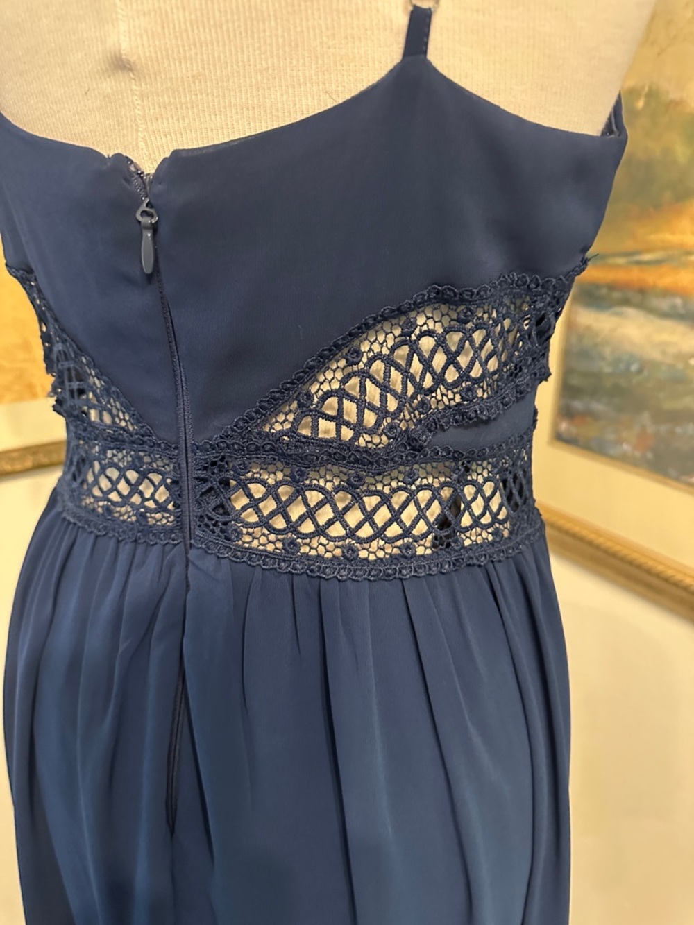 NWT Soieblu Navy Floral/Lace Embroidered Halter Maxi Dress w/Adj Straps -Large - Picture 14 of 15